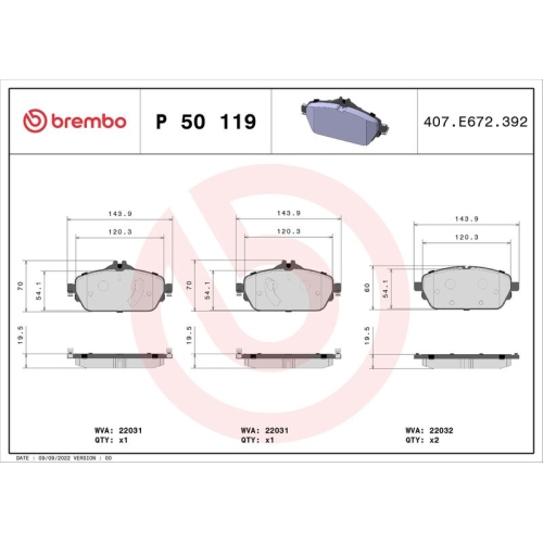 BREMBO Bremsbelagsatz, Scheibenbremse PRIME LINE