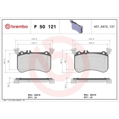 BREMBO Bremsbelagsatz, Scheibenbremse PRIME LINE