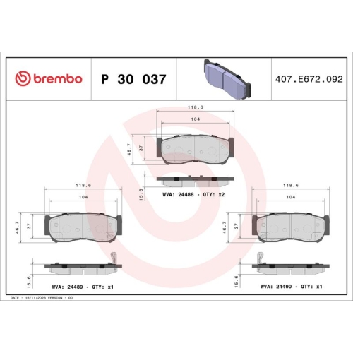 BREMBO Bremsbelagsatz, Scheibenbremse PRIME LINE