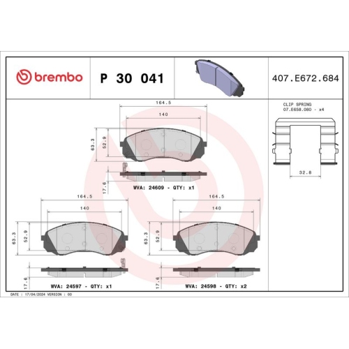 BREMBO Bremsbelagsatz, Scheibenbremse PRIME LINE