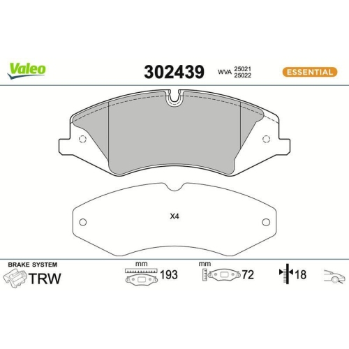 VALEO Bremsbelagsatz, Scheibenbremse ESSENTIAL
