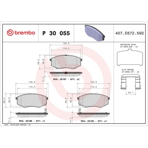 BREMBO Bremsbelagsatz, Scheibenbremse PRIME LINE