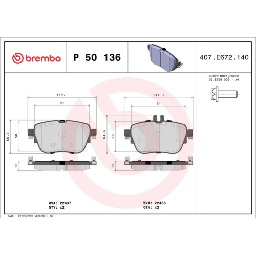 BREMBO Bremsbelagsatz, Scheibenbremse PRIME LINE