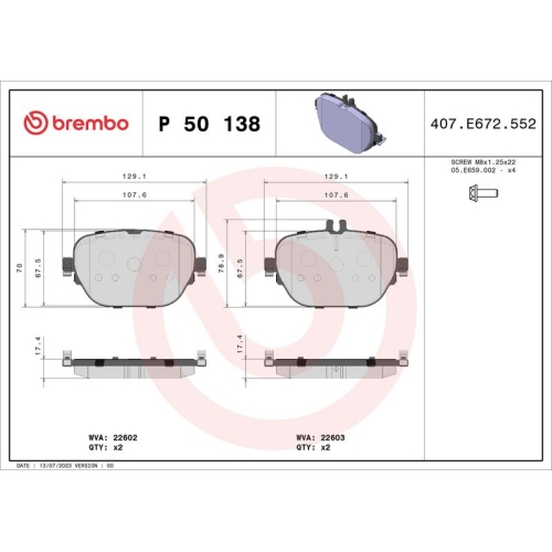 BREMBO Bremsbelagsatz, Scheibenbremse PRIME LINE