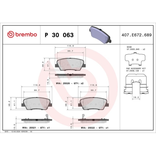 BREMBO Bremsbelagsatz, Scheibenbremse PRIME LINE