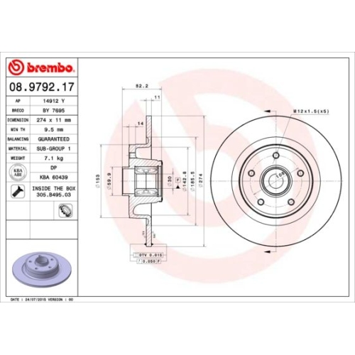 BREMBO Bremsscheibe PRIME LINE - With Bearing Kit