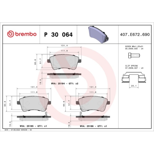 BREMBO Bremsbelagsatz, Scheibenbremse PRIME LINE