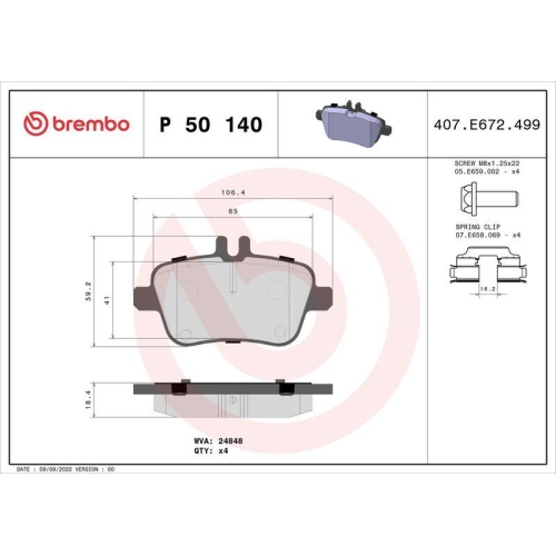 BREMBO Bremsbelagsatz, Scheibenbremse PRIME LINE