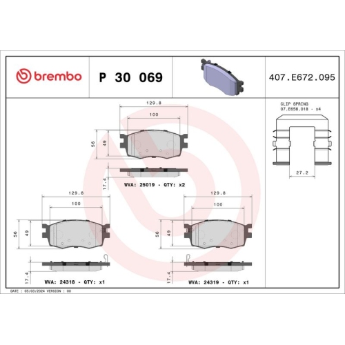 BREMBO Bremsbelagsatz, Scheibenbremse PRIME LINE