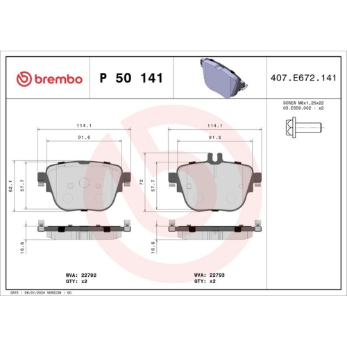 BREMBO Bremsbelagsatz, Scheibenbremse PRIME LINE