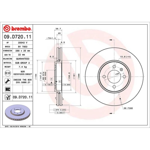 BREMBO Bremsscheibe PRIME LINE - UV Coated