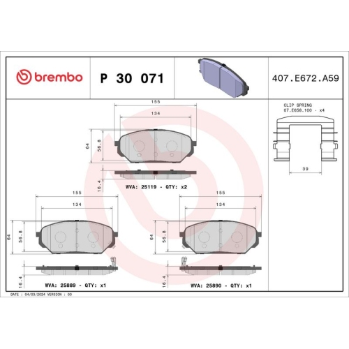 BREMBO Bremsbelagsatz, Scheibenbremse PRIME LINE