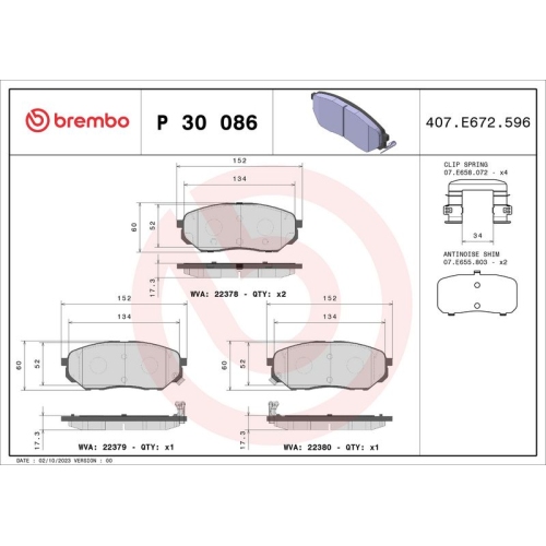 BREMBO Bremsbelagsatz, Scheibenbremse PRIME LINE