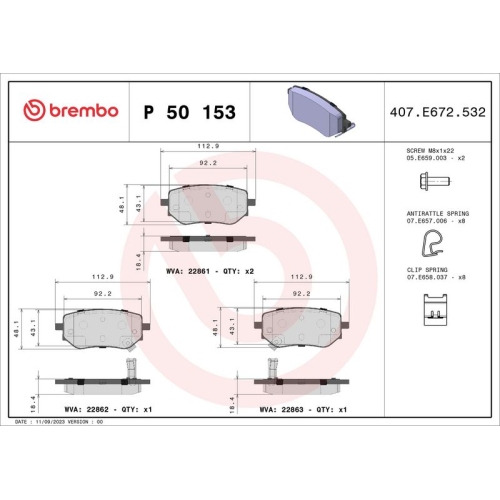 BREMBO Bremsbelagsatz, Scheibenbremse PRIME LINE