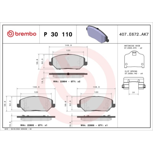 BREMBO Bremsbelagsatz, Scheibenbremse PRIME LINE