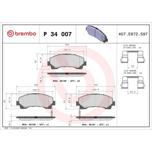 BREMBO Bremsbelagsatz, Scheibenbremse PRIME LINE