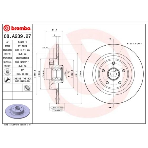 BREMBO Bremsscheibe PRIME LINE - With Bearing Kit