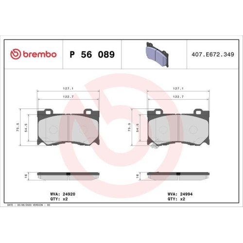 BREMBO Bremsbelagsatz, Scheibenbremse PRIME LINE