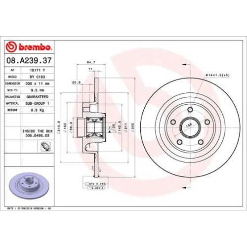 BREMBO Bremsscheibe PRIME LINE - With Bearing Kit