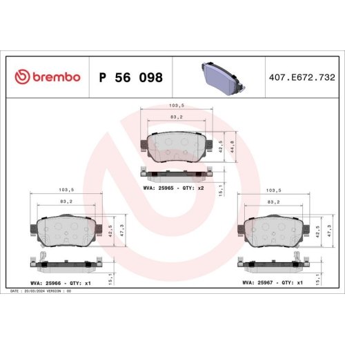 BREMBO Bremsbelagsatz, Scheibenbremse PRIME LINE