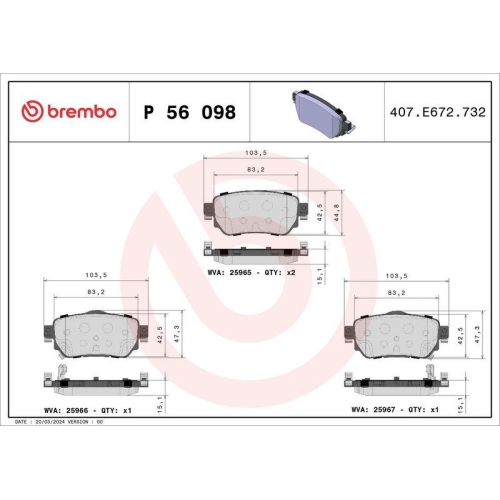 BREMBO Bremsbelagsatz, Scheibenbremse PRIME LINE