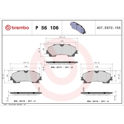 BREMBO Bremsbelagsatz, Scheibenbremse PRIME LINE