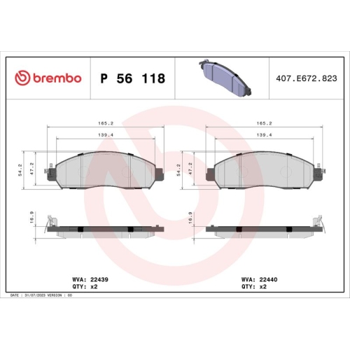 BREMBO Bremsbelagsatz, Scheibenbremse PRIME LINE