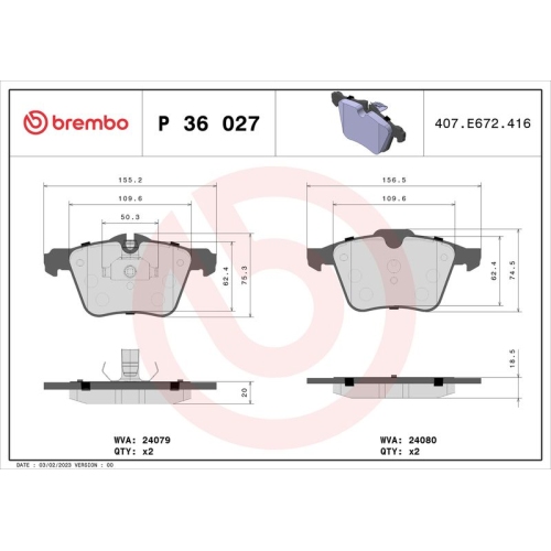 BREMBO Bremsbelagsatz, Scheibenbremse PRIME LINE