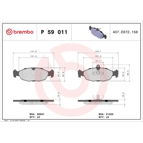 BREMBO Bremsbelagsatz, Scheibenbremse PRIME LINE