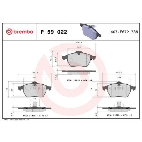 BREMBO Bremsbelagsatz, Scheibenbremse PRIME LINE