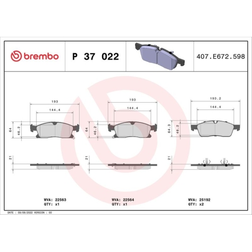 BREMBO Bremsbelagsatz, Scheibenbremse PRIME LINE