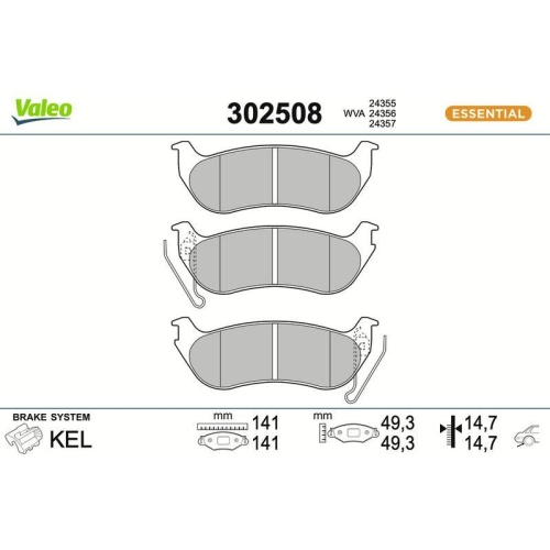 VALEO Bremsbelagsatz, Scheibenbremse ESSENTIAL