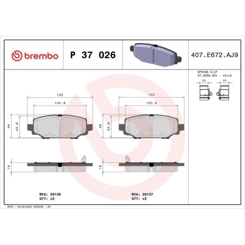 BREMBO Bremsbelagsatz, Scheibenbremse PRIME LINE