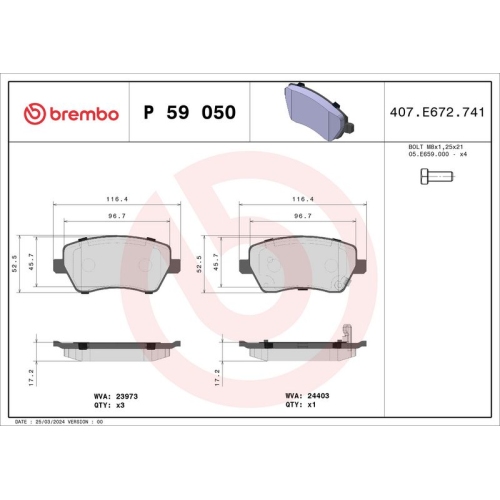 BREMBO Bremsbelagsatz, Scheibenbremse PRIME LINE