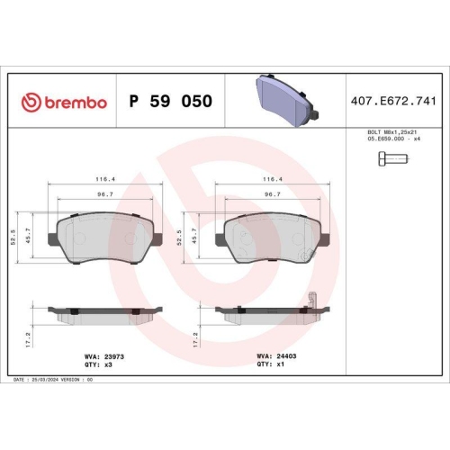 BREMBO Bremsbelagsatz, Scheibenbremse PRIME LINE