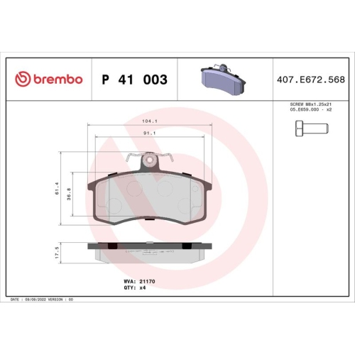 BREMBO Bremsbelagsatz, Scheibenbremse PRIME LINE