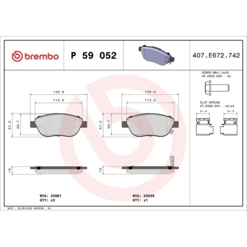 BREMBO Bremsbelagsatz, Scheibenbremse PRIME LINE