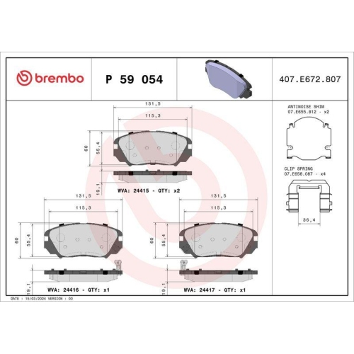 BREMBO Bremsbelagsatz, Scheibenbremse PRIME LINE