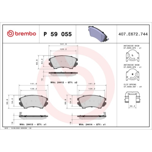 BREMBO Bremsbelagsatz, Scheibenbremse PRIME LINE