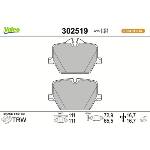 VALEO Bremsbelagsatz, Scheibenbremse ESSENTIAL