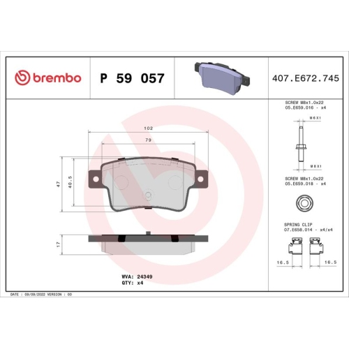 BREMBO Bremsbelagsatz, Scheibenbremse PRIME LINE