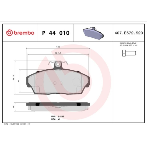 BREMBO Bremsbelagsatz, Scheibenbremse PRIME LINE