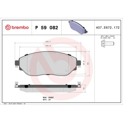 BREMBO Bremsbelagsatz, Scheibenbremse PRIME LINE