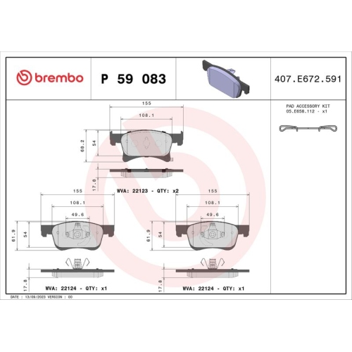 BREMBO Bremsbelagsatz, Scheibenbremse PRIME LINE