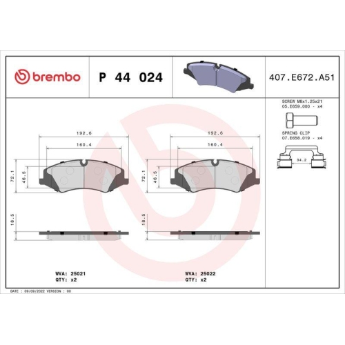 BREMBO Bremsbelagsatz, Scheibenbremse PRIME LINE