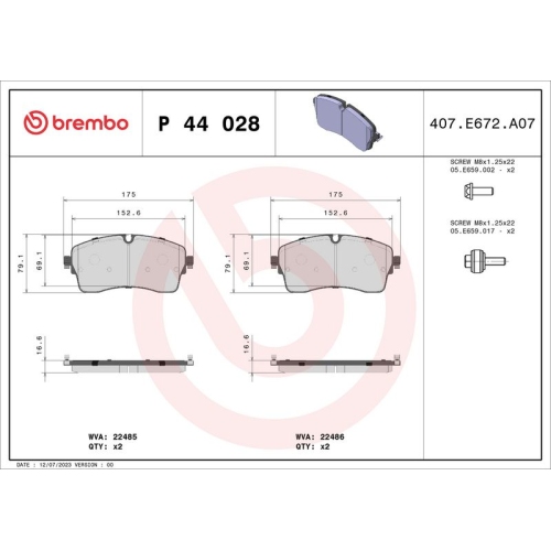 BREMBO Bremsbelagsatz, Scheibenbremse PRIME LINE