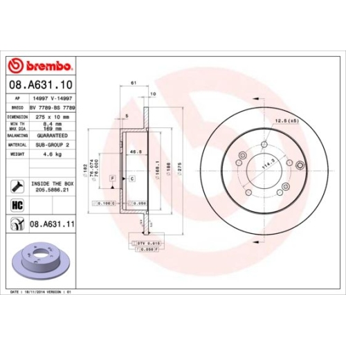 BREMBO Bremsscheibe PRIME LINE - UV Coated