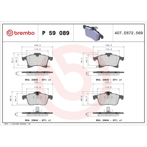 BREMBO Bremsbelagsatz, Scheibenbremse PRIME LINE