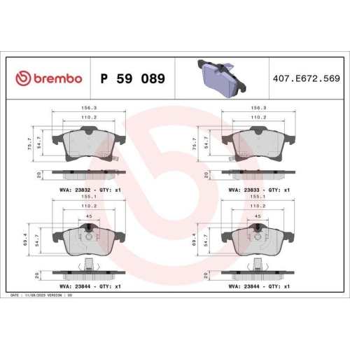 BREMBO Bremsbelagsatz, Scheibenbremse PRIME LINE