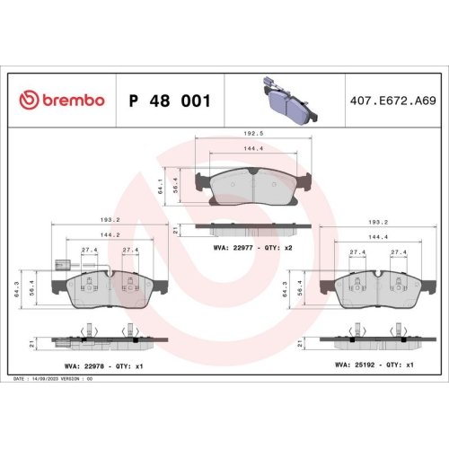 BREMBO Bremsbelagsatz, Scheibenbremse PRIME LINE